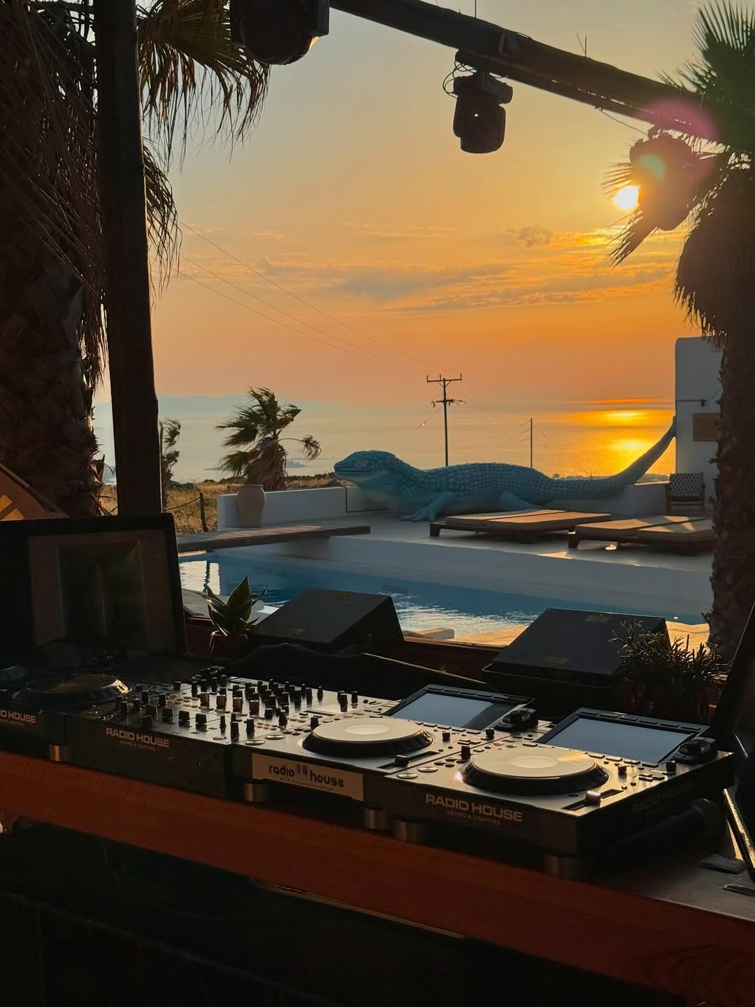 Pioneer cdj3000 & Pioneer djm v10 near the pool and sunset view mykonos
