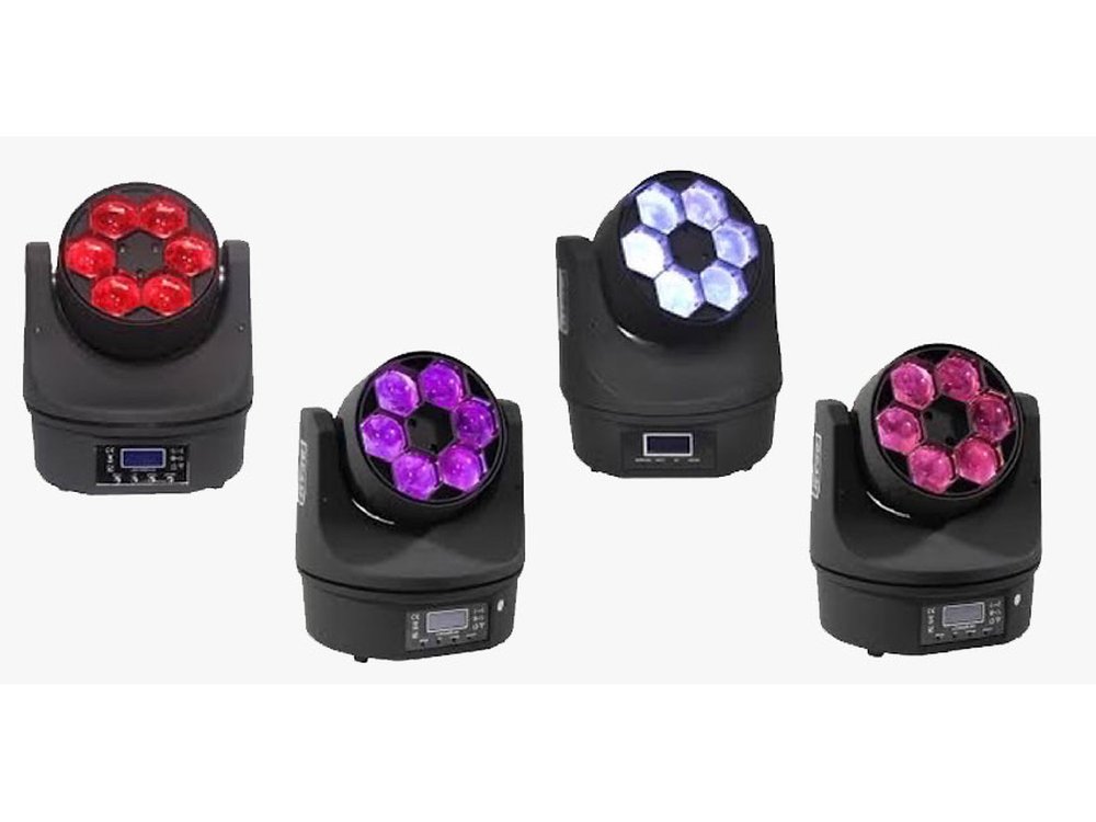 Bee Eye Super Beam CREE Prism LED mini moving heads in red, purple, white and pink for rent in Mykonos